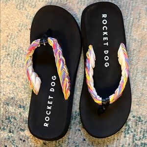 Rocket Dog Black Sandals with Floral Pattern Soles